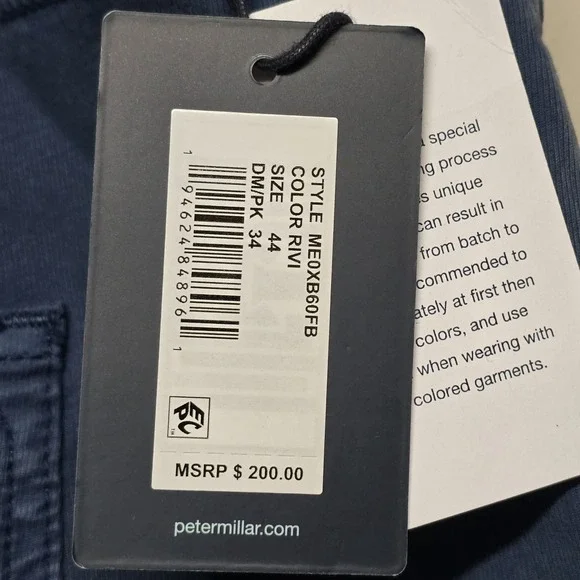 PETER MILLAR Crown Crafted Wayfare Five-Pocket Pant Casual RIVI Blue Sz 44 NWT